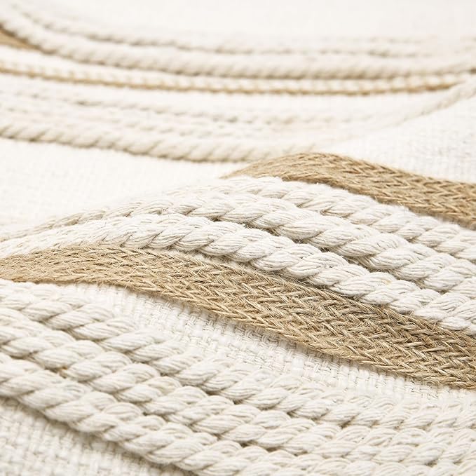 Decorative Lumbar Pillow Cover 12x28, Handwoven Boho Long Body Pillow for Bed Farmhouse Lumbar Throw Pillow, Cotton Linen Tassel Cushion Case for Sofa, Living Room, Bedroom(Beige)