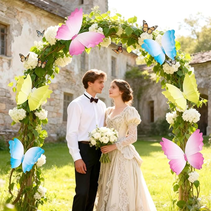 3D Hanging Butterfly Decorations, Butterfly Birthday Party Decorations, 3 Pcs Crepe Paper Butterfly with Soft Gradient Colors, Pink Blue Yellow Hanging Decor for Girls Women, Flower Party Decor