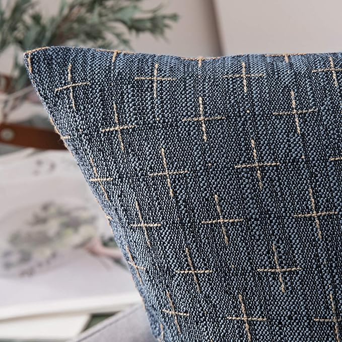 MIULEE Pack of 2 Decorative Burlap Linen Throw Pillow Covers Modern Farmhouse Vintage Pillowcase Rustic Woven Textured Cushion Cover for Sofa Couch Bed 20x20 Inch Blue