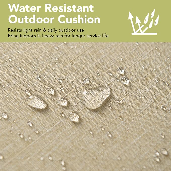 Outdoor Chair Cushions, Fade-Resistant & Water-Resistant, D Shaped Patio Furniture Seat Chair Pads Replacement with Ties, Non-Slip Bottom, Removable Cover, Set of 6, 17 x 16 Inch, Natural
