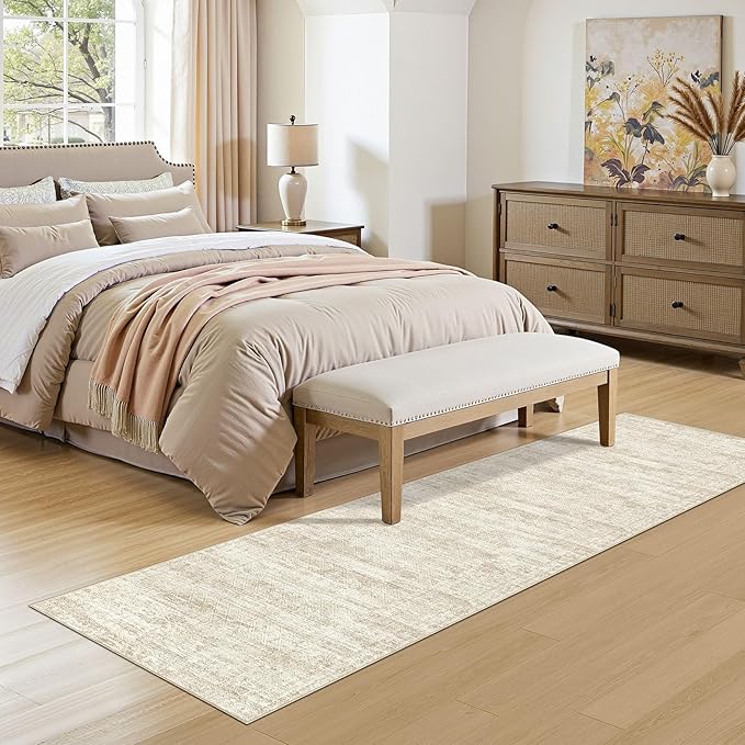 UERMEI 3X8 Washable Runner Rug for Hallway: Soft Neutral Modern Abstract Area Rug - Non-Slip Low Pile Long Throw Indoor Carpet for Kitchen Entryway Kitchen Bedroom Laundry Bathroom - Beige/Brown