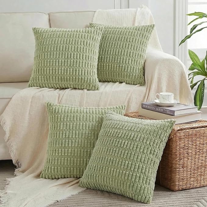 Fancy Homi 4 Packs Decorative Throw Pillow Covers for Living Room Couch Bed, Modern Farmhouse Boho Home Décor Accent Cushion Case, 24" x 24" (Pack of 4), Sage Green