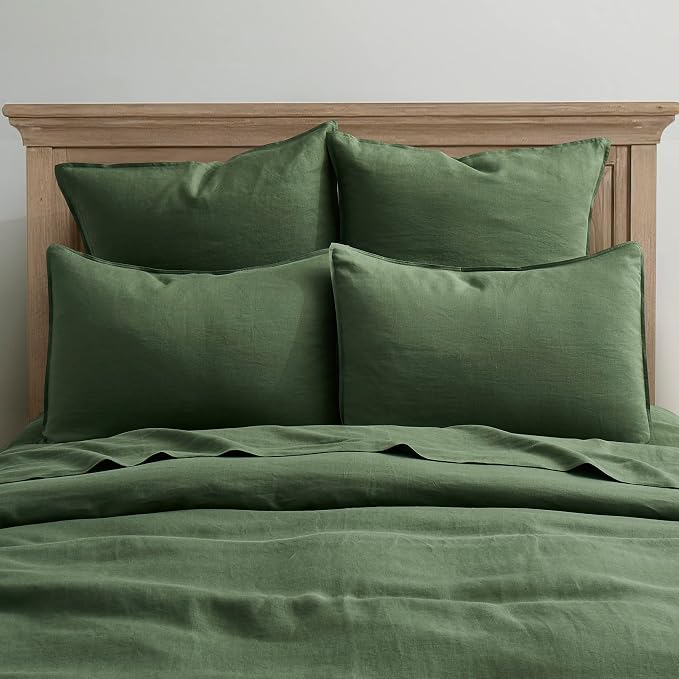 ATLINIA Linen Pillow Cases King Sham - 20 x 36 Inch Bed Pillow Protector Cover Set of 2 Bedding Cooling Neutral Pillowcase Shams Green