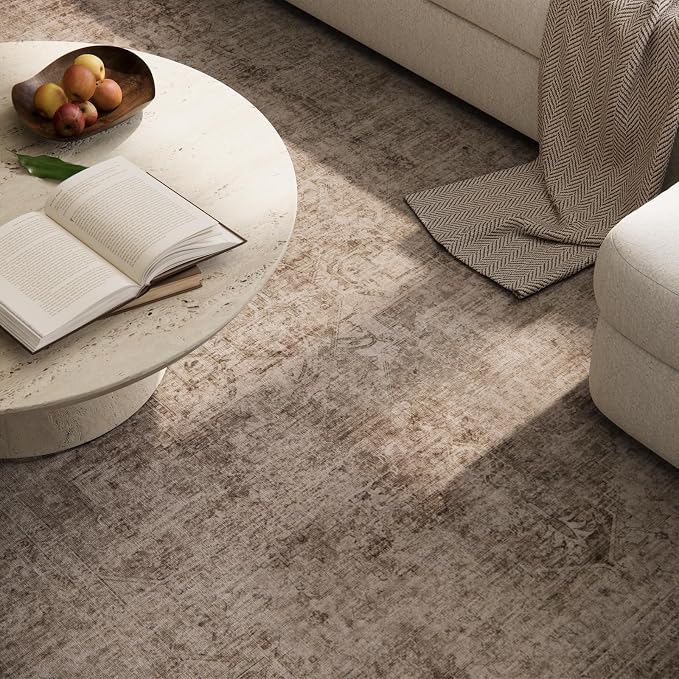 Machine Washable Rugs for Living Room: 6x9 Area Rugs for Bedroom Ultra Soft Non-Slip Low Pile Vintage Distress Boho Large Carpet for High-Traffic Dining Room - Farmhouse Decor