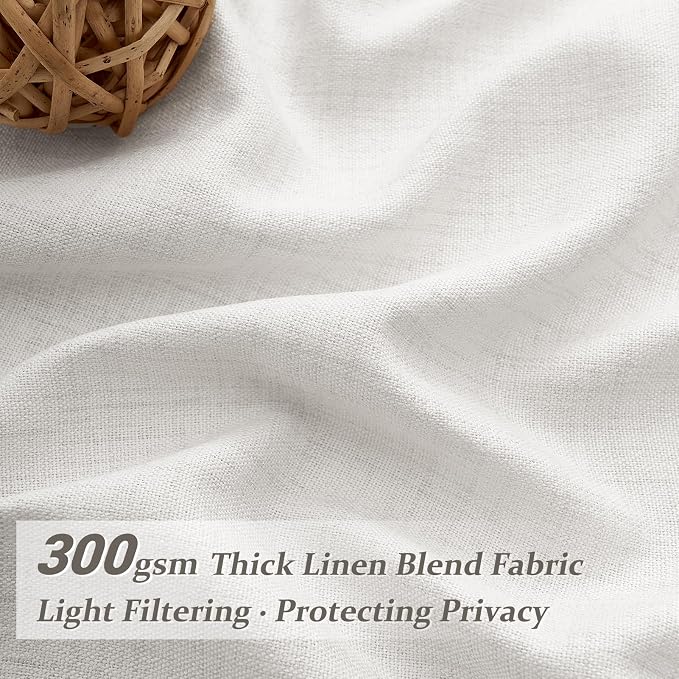 Memory Trained Pinch Pleat 60 Inch Wide Room Divider Curtains 102 Inches Long, Off White Light Filtering Linen Semi Sheer Country Window Curtain Energy Efficient Drapes 2 Panels Set with Hooks & Rings