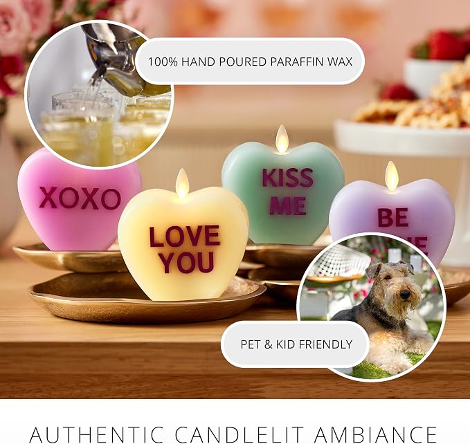 Luminara Candy Heart Love You Lemon Chiffon Candle- Flameless Real-Flame Romantic Battery Operated LED Decor- Valentine's Day Collection- 3.8" x 4.3"