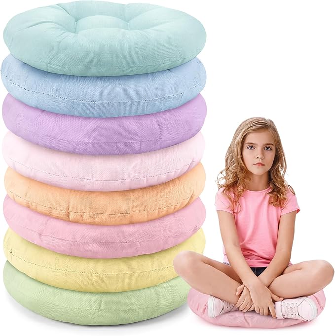 Fumete 8 Pcs 16 Inch Floor Cushions Pillow for Kids Bulk Classroom Round Flexible Seating Floor Cushions for Students Home Daycare School Reading Corner Yoga Meditation Picnic (Candy)