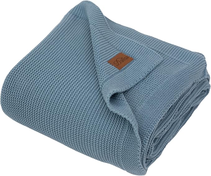 Dalisa 100% Organic Turkish Cotton Throw Blanket - GOTS Certified, Cozy - Perfect for Couch, Bed, and Home Decor - Boho Vintage Knit Alina (Smoke Blue, 80x90)