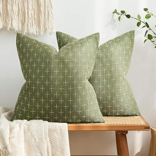 MIULEE Pack of 2 Decorative Burlap Linen Spring Throw Pillow Covers Farmhouse Pillowcases Modern Rustic Woven Textured Cushion Cover for Sofa Couch Bed 20x20 Inch Sage Green
