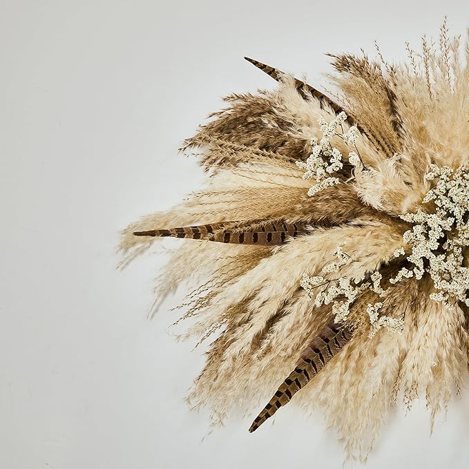 Natural Boho Pampas Grass Wall Hanging Decor - 35" Tall Dried Flowers for Home, Wedding, Rustic Farmhouse Decor