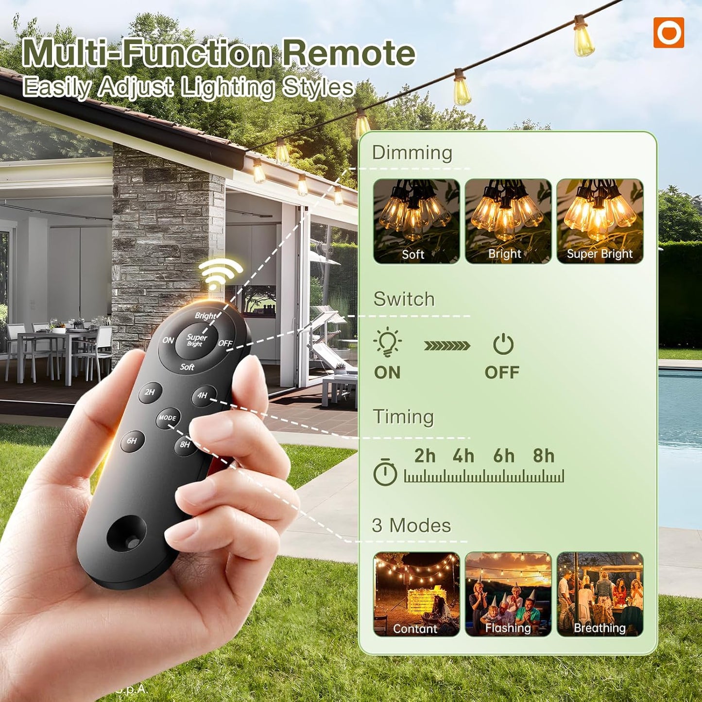 addlon 78(72+6) FT Solar String Lights Waterproof,Patio Lights Solar Powered with Remote & USB Port 3 Lighting Modes 24+2 LED Shatterproof Bulbs Outdoor Lights for Camping Backyard Garden