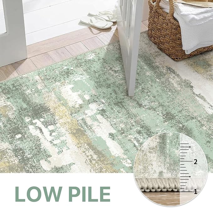 BEIMO Area Rugs 6x9 for Living Room Bedroom, Modern Abstract Machine Washable Rug, Large Soft Low Pile Floor Carpet with Non Slip Backing for Dining Room, Light Green