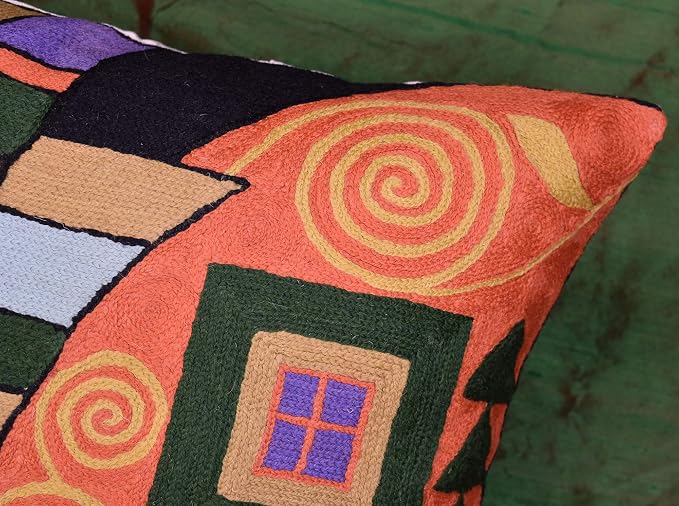 Klimt Orange Modern Throw Pillow Cover | Orange Abstract Pillow | Modern Couch Pillow | Contemporary Throw Pillows | Outdoor Pillow | Mid Century Chair Cushions | Handmade Wool Size 18x18