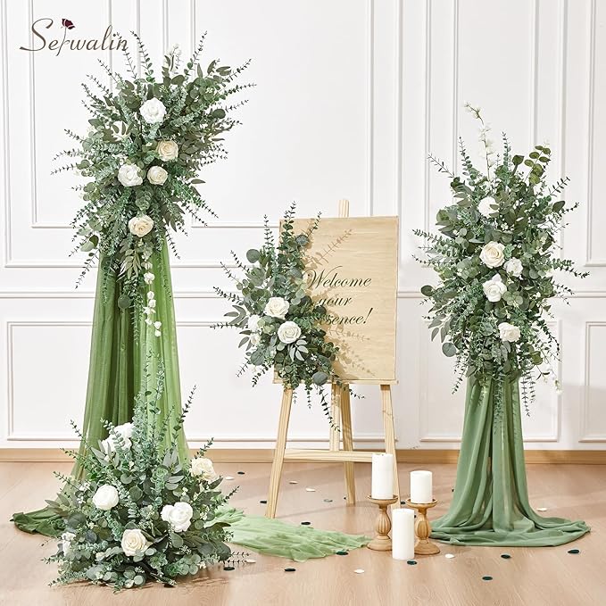 Serwalin 400pcs Artificial Mixed Eucalyptus Stems Leaves Bulk, 4Kinds Fake Greenery Silver Dollar Eucalyptus Leaves Picks,Faux Greenry Stems Sprays for DIY Bouquets Floral Arrangement Home Decor