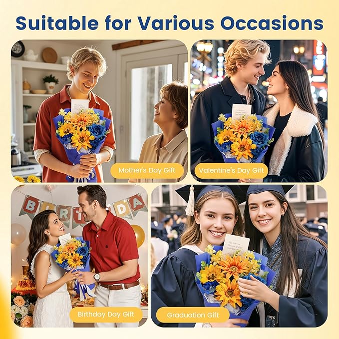 TINGE TIME Preserved Flowers Bouquet, Sunflower and Rose Bouquet, Flowers for Delivery, Graduation Gifts Teacher Appreciation Gifts Birthday Flowers Gifts for Women Mom Grandma Wife Friends