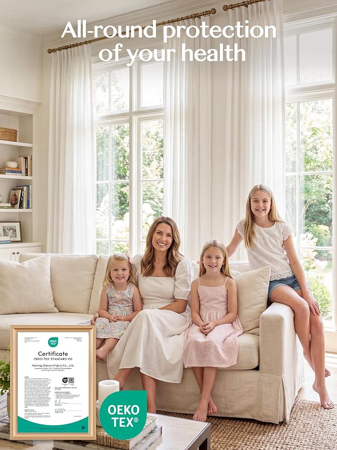 THREE GIRLS Liz Pinch Pleated Linen Curtains for Living Room, Light Filtering Curtains 102 Inches Long, Farmhouse Window Curtains for Bedroom, Modern Drapes with Hooks and Rings, White, 2 Panels Set