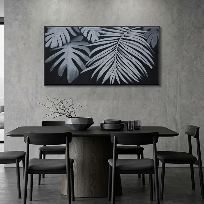 Large Black and White Botanical Wall Art - Modern Abstract Canvas Plant Pictures for Living Room, Framed Minimalist Artwork, Neutral Nature Wall Paintings for Bedroom Decor 20×40In