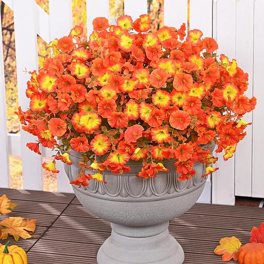 MARTINE MALL Artificial Fall Flowers for Outdoors, 24 Bundles Faux Fall Flower for Outdoor Planters UV Resistant Fall Flowers Artificial for Outdoors Fake Autumn Petunia for Front Porch(Mixed Color)