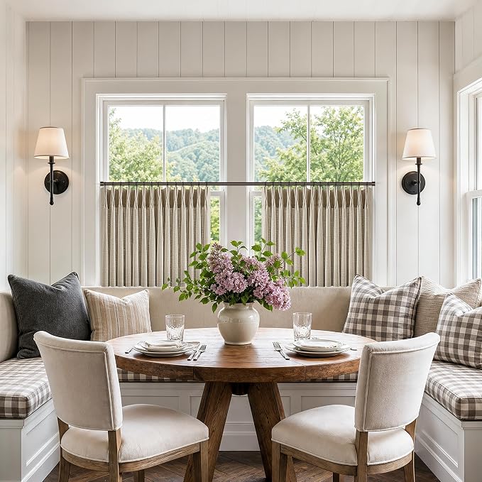 Short Pinch Pleated Curtains 24 Inch 2 Panels Taupe Rustic Country Light Filtering Linen Blend Small Window Curtain for Kitchen Dining Room Semi Sheer Privacy Flax Linen Pleat Drapes 24 Inches Long