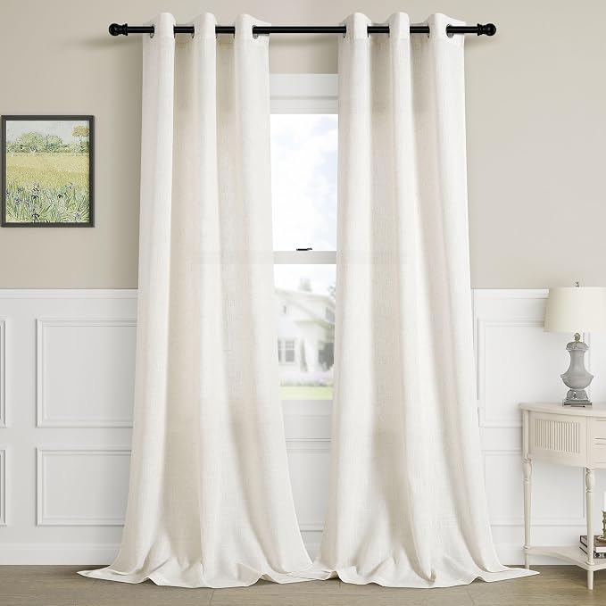 Cream Natural Linen Curtains 96 Inch Length 2 Panels Set Living Dining Room Grommet Semi Sheer Drapes Boho Farmhouse Privacy Light Filtering Ivory Window Curtains 96 Inches Long for Bedroom 40x96