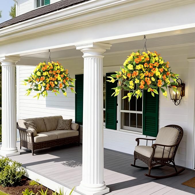 Hommyea Artificial Fake Hanging Flowers Plants Basket for Outdoors Outside Decoration UV Resistant Faux Silk Flowers Look Real Plastic Flowers for Spring Planters Home Porch Patio Garden Decor