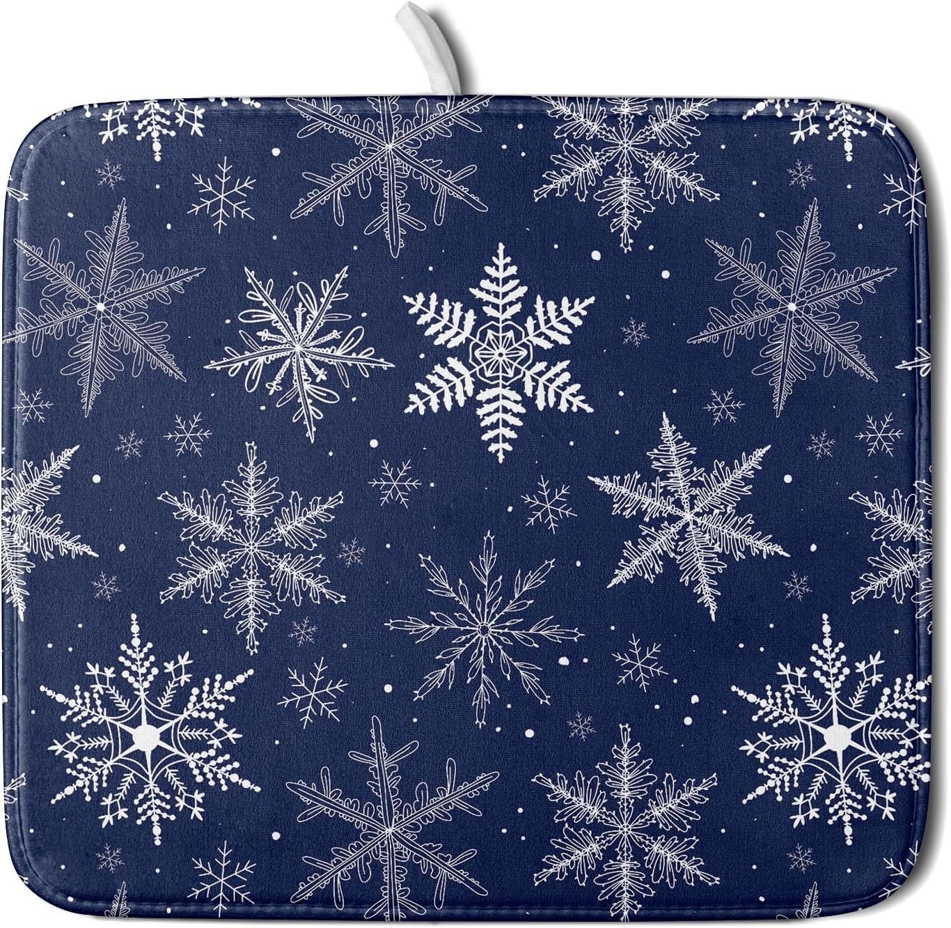 Winter blue Snowflake Dish Drying Mat for Kitchen Counter Holiday Super Absorbent Reversible Microfiber Kitchen Countertop Protector Dishes Pad Small 16x18 inch