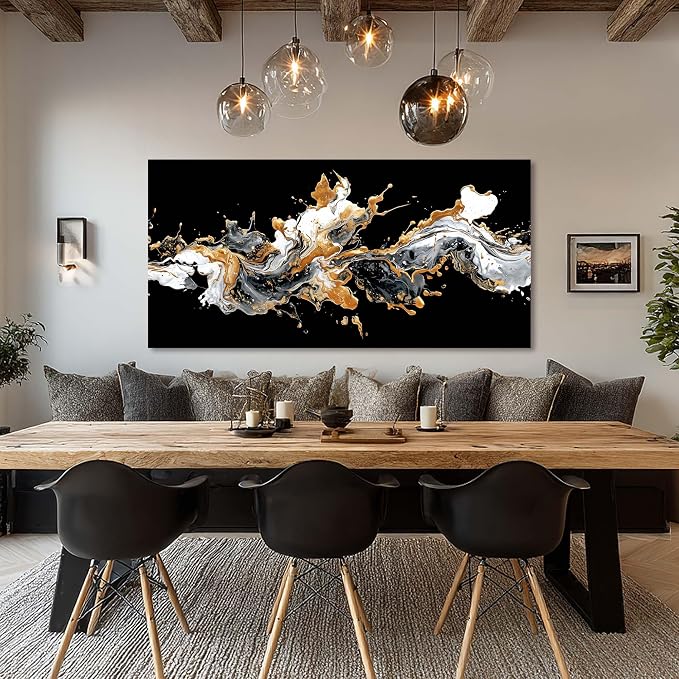 Ggaafet Black and White Abstract Wall Art for Living Room Canvas Painting Prints Beautiful Pigment Water Drop Art Deco Modern Artwork Office Bedroom Family Room Decor Extra Large