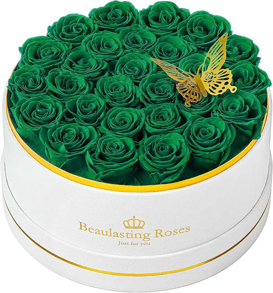 27 Preserved Roses Forever Flowers Real Roses in a Box Mother's Day Birthday Flowers for Her Mom Women Wife Valentine's Day, Green Roses