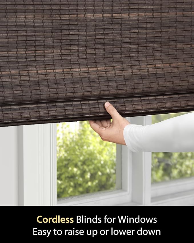 UNISHADES Cordless Bamboo Roman Shades, 21.5×64 in, BDP-Espresso | Wide Bamboo Strip Weaving Technique, High light-blocking capacity, High Level of Privacy Protection