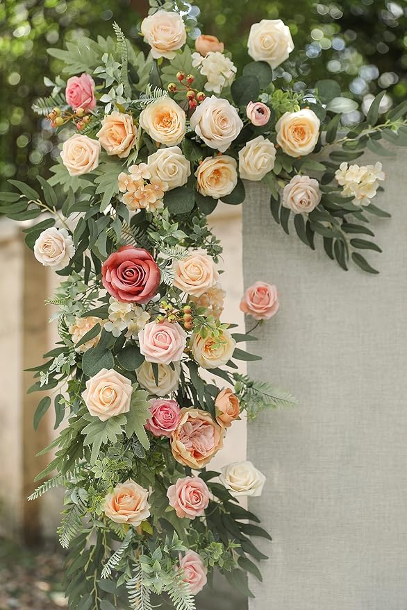 rongflower Artificial Flowers Combo Box Set Champagne Pink Fake Flower Leaves Box with Stems for DIY Wedding Bouquets Centerpieces Arrangements Bridal Shower Party Home Decorations