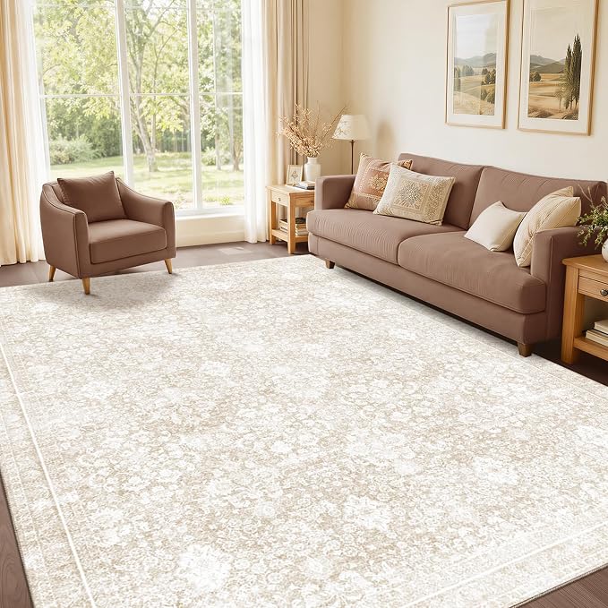 Sasttie 6x9 Area Rugs, Ultra-Soft Washable Rug, Low Pile Foldable Thin Carpets with Non-Slip Backing, Skin-Friendly Stain Resistant Carpet for Living Room, Bedroom, Kitchen, Dorm, 6x9, Cream