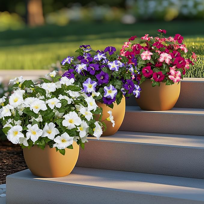 19 Inch Artificial Fake Flowers for Outdoor,4 Pcs White Faux Silk Petunias Spring Flowers for Outside for Indoor Porch Planter Front Door Garden Patio Window Box Home Decor
