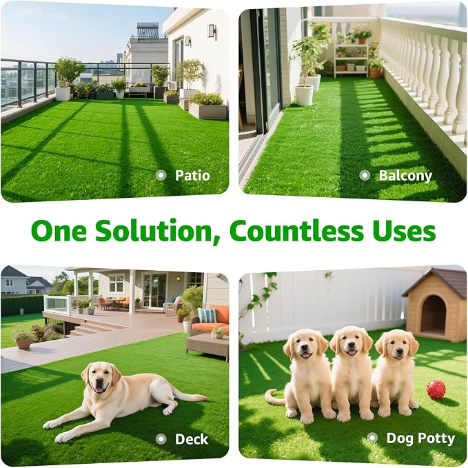 Artificial Grass Turf Indoor Outdoor, 5ft x 8ft Realistic Synthetic Fake Grass Turf Rug for Patio Balcony Lawn Landscape Decoration, Replacement Artificial Dog Grass Mat with Drainage Holes