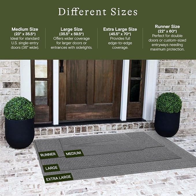 WaterHog Squares Front Door Mat Indoor Outdoor Entrance, Absorbent All-Weather Doormat with Non-Slip Rubber Backing, Dirt & Moisture Trapper, Low Profile, Easy Clean, Made in USA 45.5"x70" Medium Grey