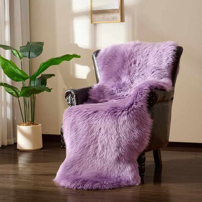 Premium Genuine Sheepskin Area Ruge - Real Wool Fur Shaggy Carpet | Fluffy Soft Natural Lambskin Rug Seat Chair Covers for Couch Sofa Bedroom Living Room(Violet,2×6 Feet Sheepskin)