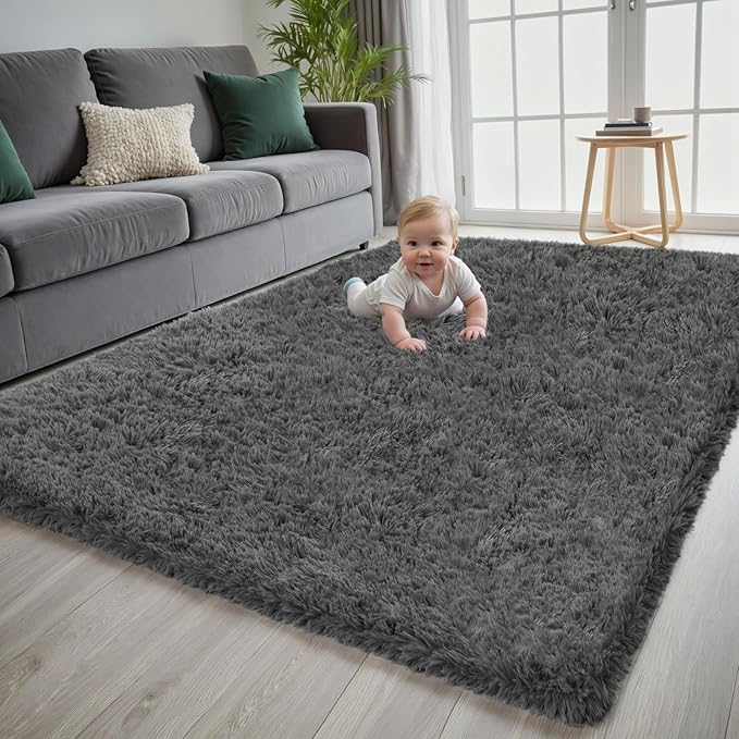5x7 Area Rug for Living Room, Ultra Soft Fluffy Shag Rugs for Bedroom, Non-Slip Large Fuzzy Plush Rug Indoor Floor Carpet for Nursery Kids Office Dorm Modern Decor, Dark Gray