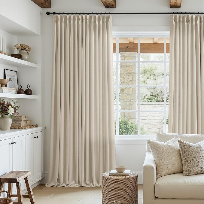 Oatmeal Pinch Pleat Linen Curtain 126 Inches Long for Living Room Back Tab Neutral Vintage Rustic Farmhouse Curtain Burlap Textured Extra Long Beige Pinch Pleated Drape for Dinning Room Bedroom