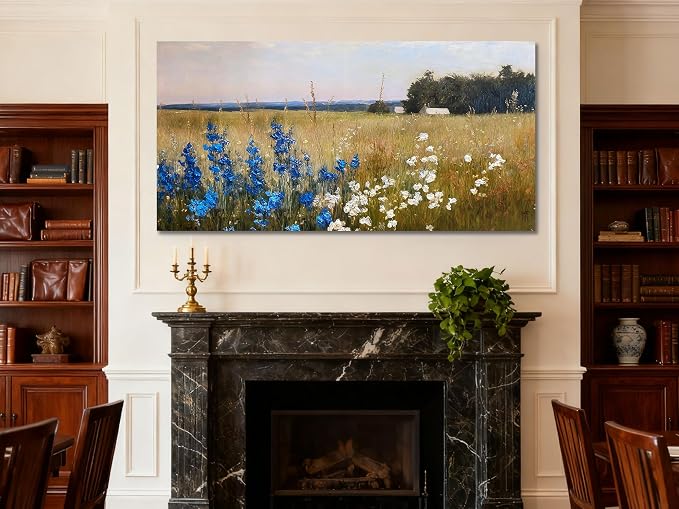 Ardemy Landscape Wall Art Canvas -Texture Strokes Vintage Countryside Serene Extra Large Framed 58"x29" Painting for Living Room, Flower Field Artwork Prints Bedroom Dining Room Home Office Wall Decor