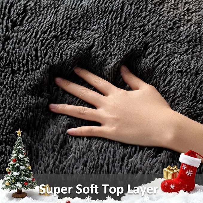 Ophanie 2x8 Runner Rug for Hallway, Upgrade Non-Slip Fluffy Soft Bedside Rugs, Bedroom Living Room Black Shaggy Carpet for Kids Girls Boys Dorm Nursery Home Decor Aesthetic