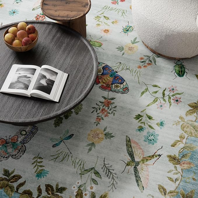Machine Washable Rug for Living Room: 5x7 Area Rugs Vintage Rug Stain Resistant Non Slip Low Pile Soft Lightweight Carpets Rugs for Bedroom Kitchen Dining Room Nursery Kids Room Farmhouse Indoor