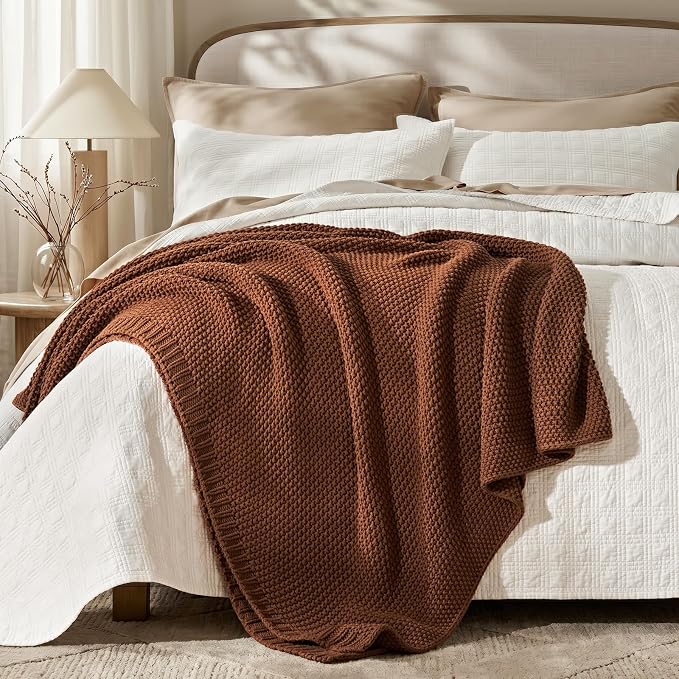 EverGrace Organic Cotton Chunky Knit Throw Blanket, 50 x 60 Terracotta | OCS Certified Organic Cotton, Seed Stitch Knit, Soft & Breathable, Cozy Midweight, Decorative Throw for Couch, Bed & Sofa