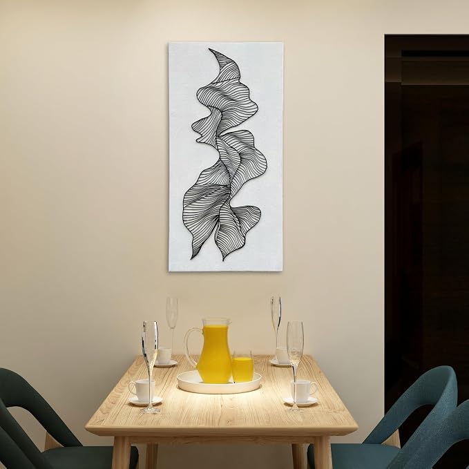 NANKAI Art Hand-Painted Black Texture Oil Painting Contemporary Minimalist Art White Abstract Painting Wall Decoration for Home or Office 24x48 inches