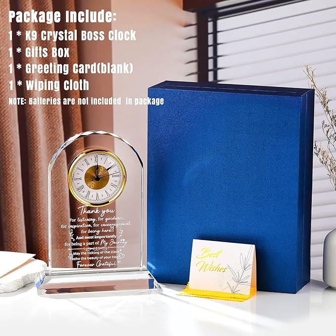 Thank You Gifts Clock for Women, Men, Appreciation Gift for Friends, Coworkers, Teacher - Inspirational Quotes Gifts for Mom, Sister - K9 Crystal Thank You Clock Desk & Home Decor