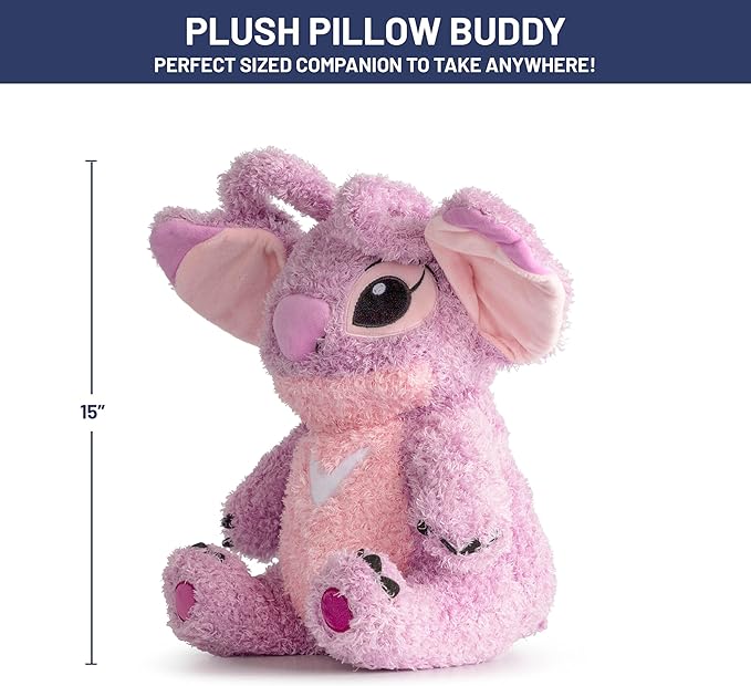 Jay Franco Disney Plush Pillow Buddy - Soft Plushie Stuffed Pillow, 15 Inches, Pink - Angel