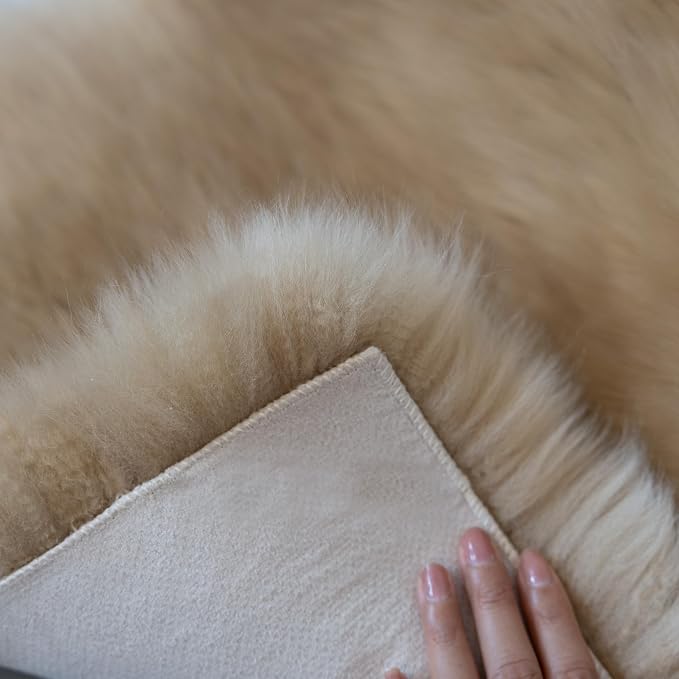 Sheepskin Chair Cushion Non-Slip Back Square Genuine Fur Chair Cover Silky Natural Wool Seat Cushion Pad Soft Area Rugs Carpet for Home Office Restaurant Chair 18x18 Inch (Khaki, Pack of 4)