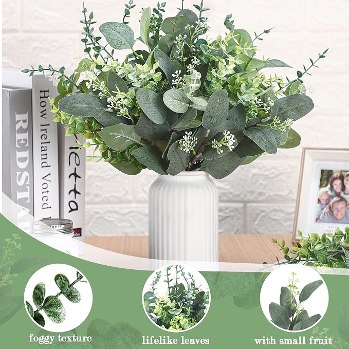 120 Pcs 6 Kinds Mixed Eucalyptus Leaves Stems Bulk Artificial Greenery Plants Fake Silver Dollar Eucalyptus Bundle Faux Plants Greenery for DIY Bouquets Floral Arrangement Wedding Engagement Decor