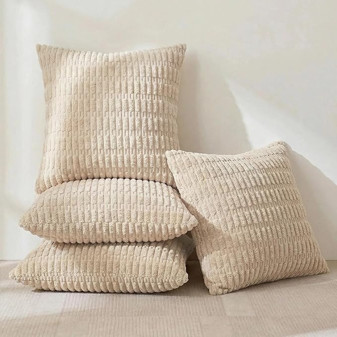 Fancy Homi 4 Packs Decorative Throw Pillow Covers for Living Room Couch Bed, Modern Farmhouse Boho Home Décor Accent Cushion Case, 18" x 18" (Pack of 4), Tan