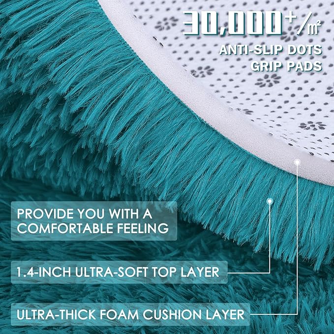 OLANLY Area Rugs for Living Room Bedroom, Machine Washable 4x5.9 ft Soft Fluffy Shaggy Bedside Rug, Indoor Floor Carpet for Kids Girls and Boys, Dorms, Nursery Rooms, Home Decor Aesthetic, Teal