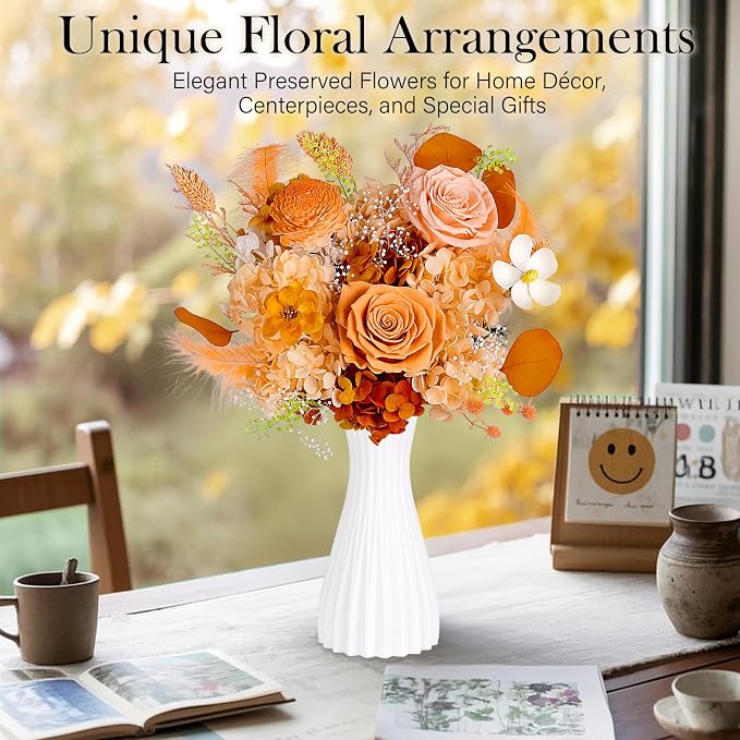 Preserved Flowers Bouquet - Forever Flowers for Delivery, Eternal Roses Bouquet That Last 3 Years, Mothers Day Gifts for Mom Grandma Wife, Anniversary Birthday Gifts for Women, Light Orange