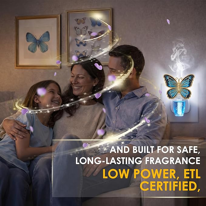 Hohean Wall Fragrance Plug in Compatible with Bath and Body Works WallFlower, Scent Diffuser with Night Light, ETL Certified, Long Lasting Scented Warmer Diffuser Home Office(Blue Butterfly)